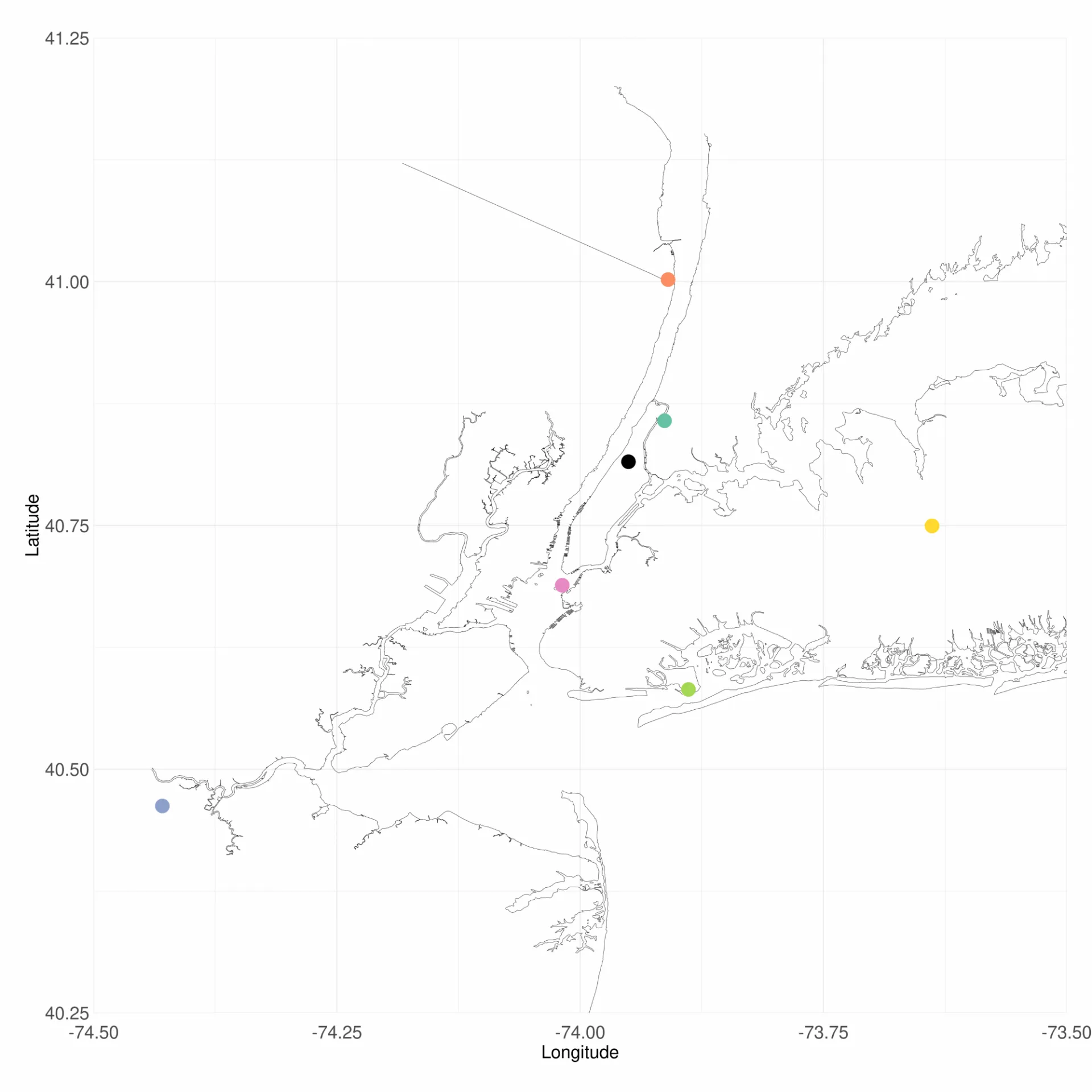 Map of NYAAQ network of tower sites around NYC metro area.