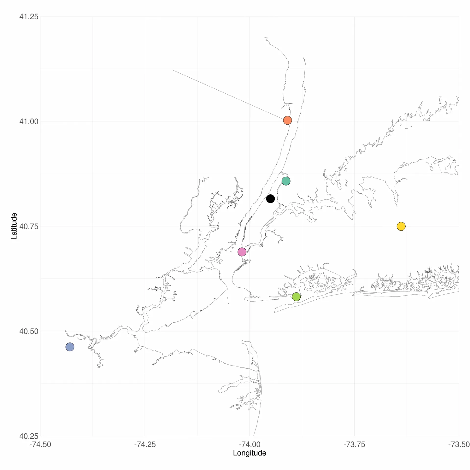 Map of NYAAQ network of tower sites around NYC metro area.